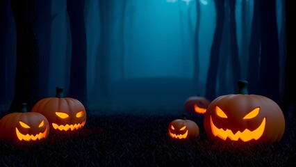 Halloween pumpkin display spooky forest digital art nighttime artistic perspective eerie atmosphere for halloween celebrations
