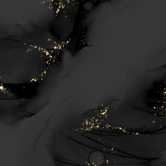 Dark hand painted alcohol ink background with gold glitter 
