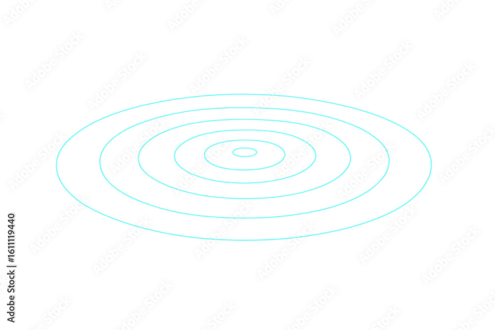 Poster blue concentric circles expanding on transparent backdrop, visualizing ripple dynamics, representing