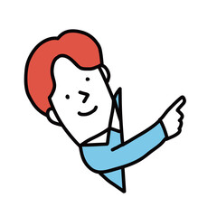 横から指をさす男性