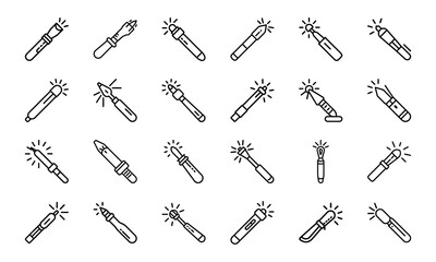 Fototapeta premium Medical Healthcare Line Art Icons Collection: Syringe, Stethoscope, Hospital Equipment, Organ, and Doctor Symbols with Outline Style and Subtle Glow