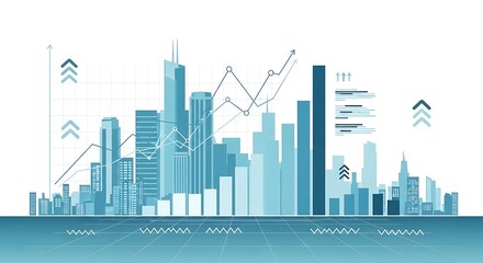 Fototapeta premium Skyline Cityscape with Financial Growth Graph Illustrating Economic Development and Urban Prosperity Upward Trends in