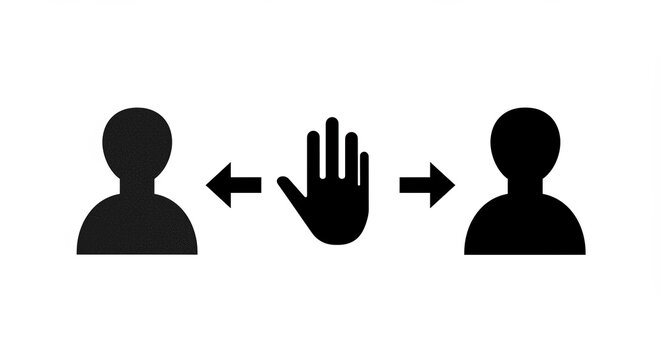 Social distancing icon with hand stop - Powered by Adobe
