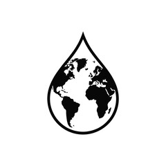 Fototapeta premium Earth planet in water drop silhouette isolated on white background