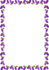 Juicy fresh violet plums frame. Aesthetic groovy berries design template. Vector illustration for design