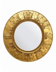 Elegant round mirror with ornate gold detailing, perfect for adding a classic touch to any interior decor.