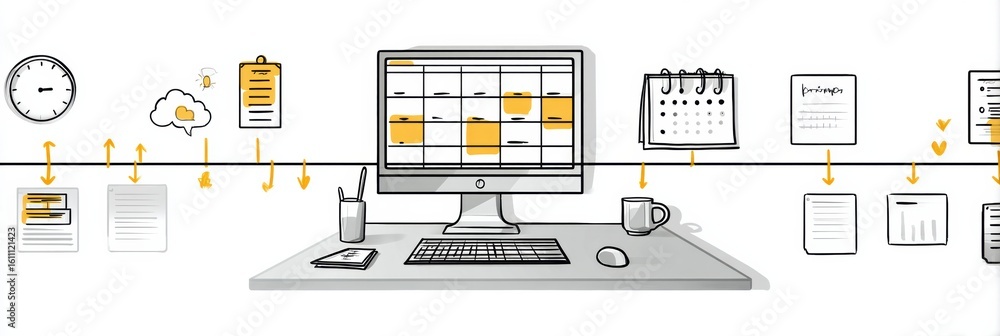 Poster workflow design for a student illustrating a productive day with clear time management and organized