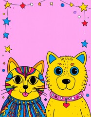 Colorful Cartoon Pets: A Vibrant Collection of Whimsical Cats and Dogs
