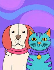 Colorful Cartoon Pets: A Vibrant Collection of Whimsical Cats and Dogs