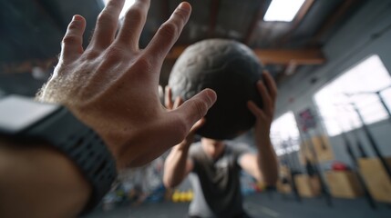 First-Person View of Catching Medicine Ball in Energetic Circuit Training
