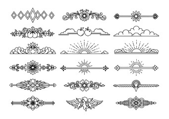 Fototapeta premium Decorative flourishes. Hand drawn dividers. Vector swirls and decorations Ornate elements