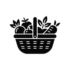 Fresh produce basket silhouette isolated on white background