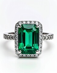 Stunning emerald ring with diamond accents, ideal for special occasions or as a gift, showcasing elegance and luxury.