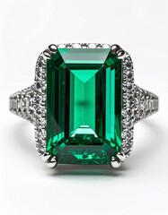 Elegant emerald ring with diamond accents, showcasing timeless beauty and luxury for special occasions or everyday elegance.