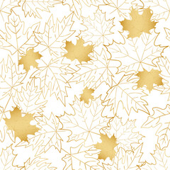 seamless contour pattern of maple leaves with a golden gradient on a transparent background.ai