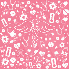 Medical panoramic background with different medicines - Vector illustration