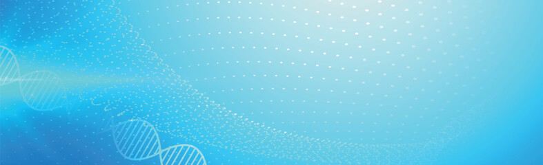 DNA - curved white lines on a blue background with dots - Vector illustration