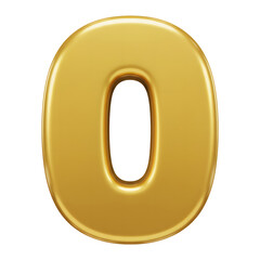 Gold 3D Number 0 Shiny Metallic Digit Typography Icon