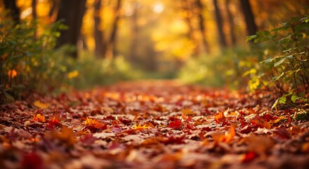 Autumn Path Covered in Colorful Leaves