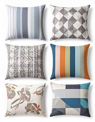 A collection of decorative pillows with various patterns, perfect for enhancing home decor and creating a cozy atmosphere.