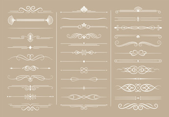Collection of hand drawn wedding dividers. Vector calligraphic lines, vintage borders and floral laurels. Vector isolated flourish ink elements.