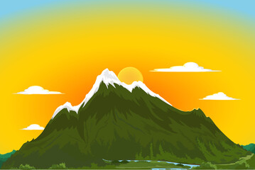 the snowy mountain from which the sun rises