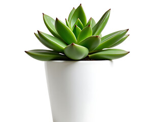 A Healthy Green Succulent Plant Grows In A White Pot Against A Stark Transparent Background