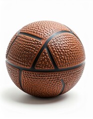 A detailed view of a textured basketball, showcasing its iconic design and material, perfect for sports enthusiasts and athletes.