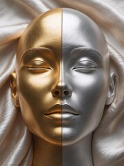 Minimalist Dual-Tone Line Art &ndash; Emotional Duality Face

