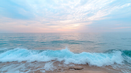 Fototapeta premium Coastal northern landscape with rugged cliffs and wild waves at sunset 