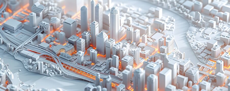 Futuristic Smart City Model Glowing Network