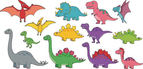 Cute cartoon dinosaurs illustration, colorful dinosaur cdinosaur art, 