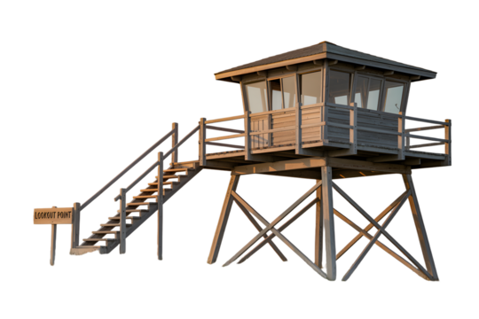 Wooden Lifeguard Tower with Stairs Isolated on Transparent Background for Versatile Design Integration on transparent background