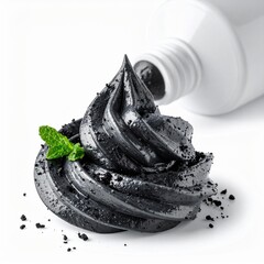 Delicious charcoal ice cream swirl served with a fresh mint leaf, creating an enticing and unique dessert experience.