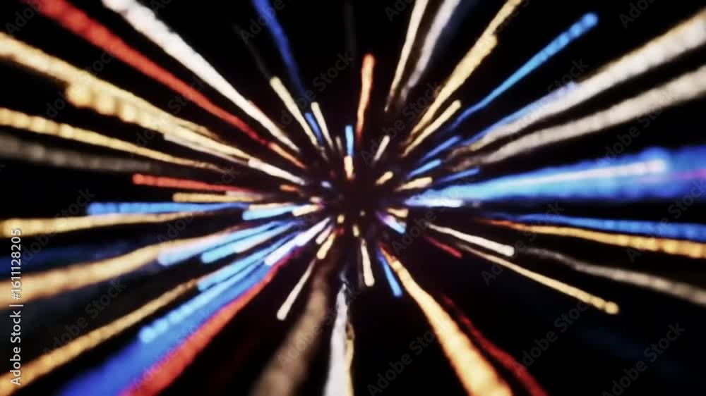 Poster abstract image of light streaks radiating outward from a central point, creating a sense of speed an