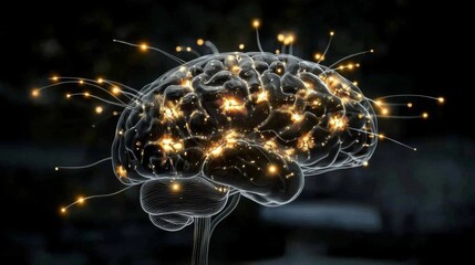 A detailed medical illustration of the brain highlighting functional areas 