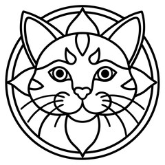 Elegant Cat Mandala Line Art Vector Design