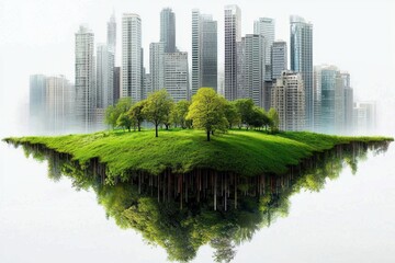 A transparent background showcasing an urban skyline and a serene park.