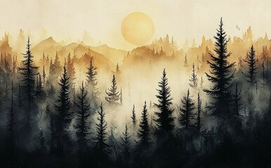 Beautiful tree silhouettes create a captivating forest view.