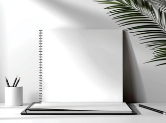Showcasing a clean white magazine design in a 3D-rendered setting.