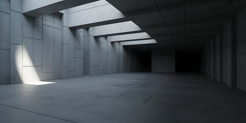 Obraz premium Abstract Concrete Architecture with Geometric Shapes and Natural Light Creating a Modern and Minimalist Interior Space with a Sense of Depth