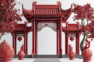 Festive Chinese Gate Design Featuring Traditional Elements
