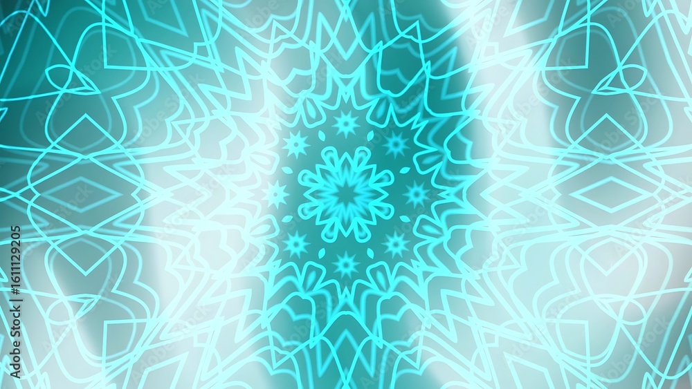 Poster desertcore aqua fresh blend turquoise symmetrical design with intricate patterns and a central flora