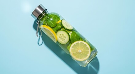 Refreshing citrus infused water in a glass bottle