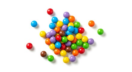 Obraz premium Colorful round candies scattered on a white background