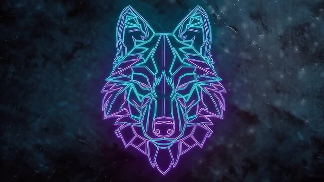 Neon Wolf Head: Geometric, Glowing, Animated Design on Dark Background