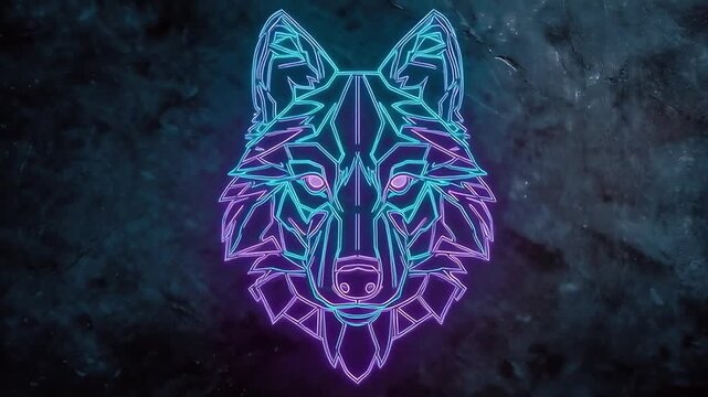Neon Wolf: Geometric Animal Portrait, Glowing Lines, Dark Background