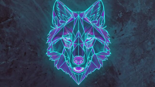 Geometric Neon Wolf Head: Dynamic Graphic Design