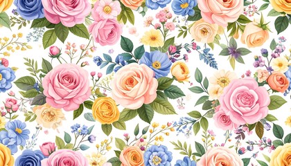 Elegant floral background pattern with pastel roses and greenery for any creative use