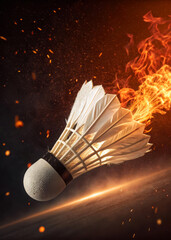 Explosive Badminton Shot with Fiery Trail